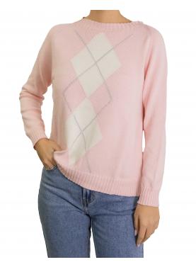 Maglioncino con rombi bicolore girocollo in cotone 